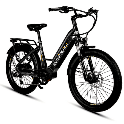 Dark charcoal META24/26-ST 2024 e-bike, featuring a 500W hub motor and integrated brake taillight.