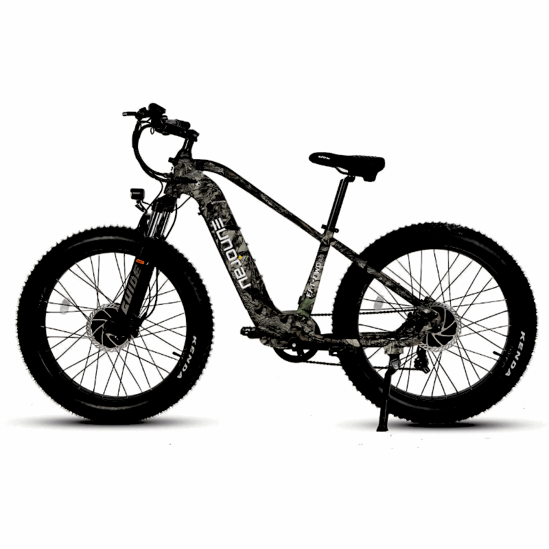 Maple camo 26" FAT-AWD 26 E-Bike with 500W dual motors, perfect for off-road adventures and urban commutes.