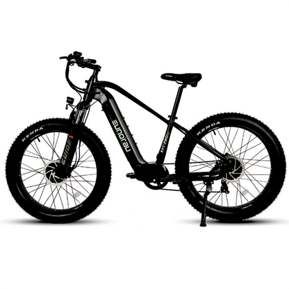 Sleek black 26" FAT-AWD 26 E-Bike with 500W dual motors and hydraulic disc brakes for superior control.