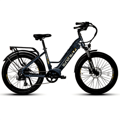 META24/26-ST 2024 e-bike in steel blue with 24-inch wheels, combining style and performance.