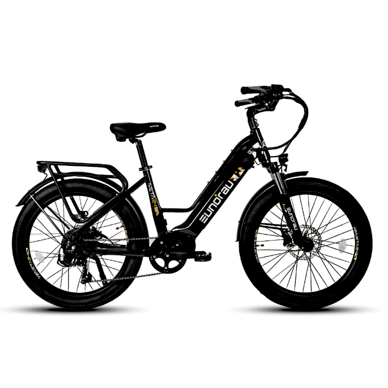 META24/26-ST 2024 e-bike in dark charcoal with 24-inch wheels, offering a sleek and powerful ride.