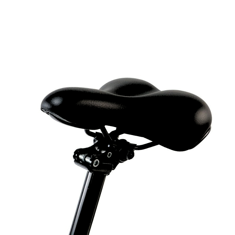 Close-up of the FAT-MN Folding eBike’s padded saddle, showcasing its ergonomic design for rider comfort.