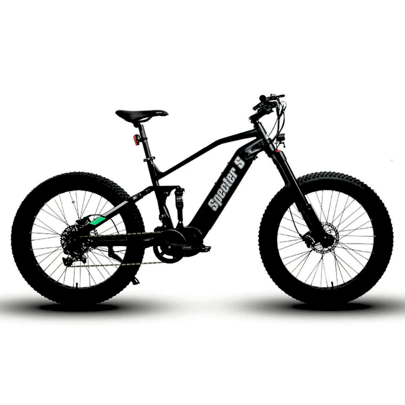 SPECTER-S Side to Right View  Black All-Terrain Mid-Drive Full Suspension Extreme Mountain eBike