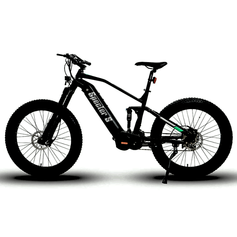 SPECTER-S Side to Left View 
Black All-Terrain Mid-Drive Full Suspension Extreme Mountain eBike