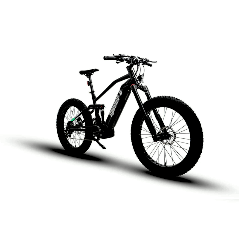 SPECTER-S Angled View Black All-Terrain Mid-Drive Full Suspension Extreme Mountain eBike