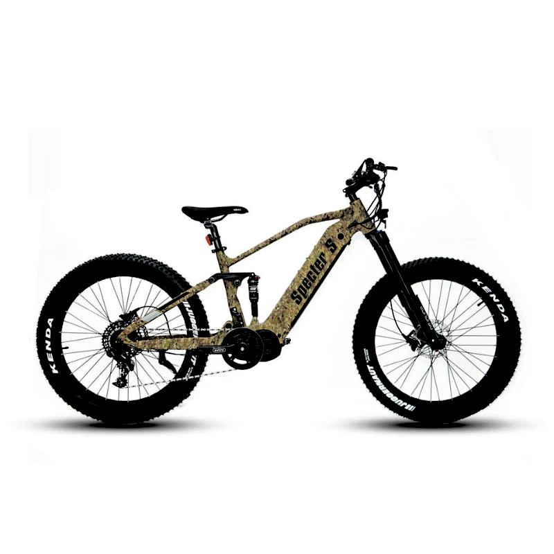 SPECTER-S Side to Right View Camo All-Terrain Mid-Drive Full Suspension Extreme Mountain eBike