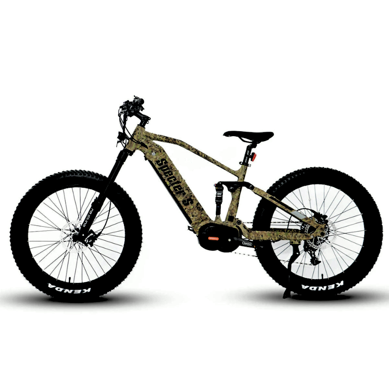 SPECTER-S Side to Left View Camo All-Terrain Mid-Drive Full Suspension Extreme Mountain eBike