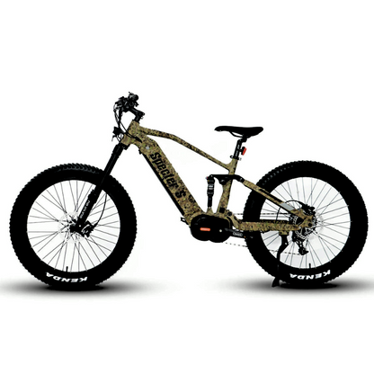 SPECTER-S Side to Left View Camo All-Terrain Mid-Drive Full Suspension Extreme Mountain eBike