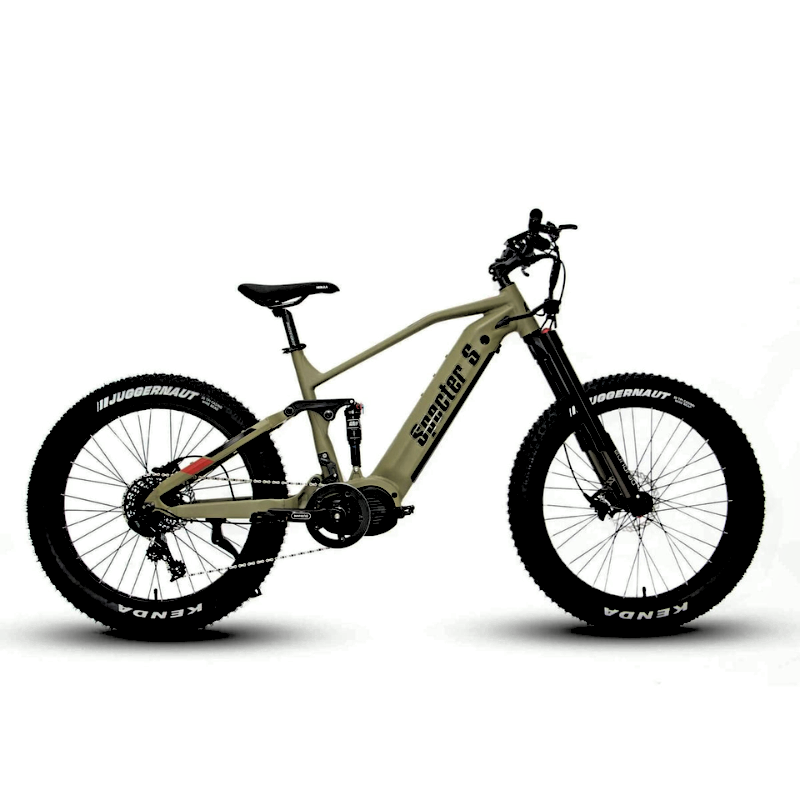 SPECTER-S Side to Right View Army Green All-Terrain Mid-Drive Full Suspension Extreme Mountain eBike