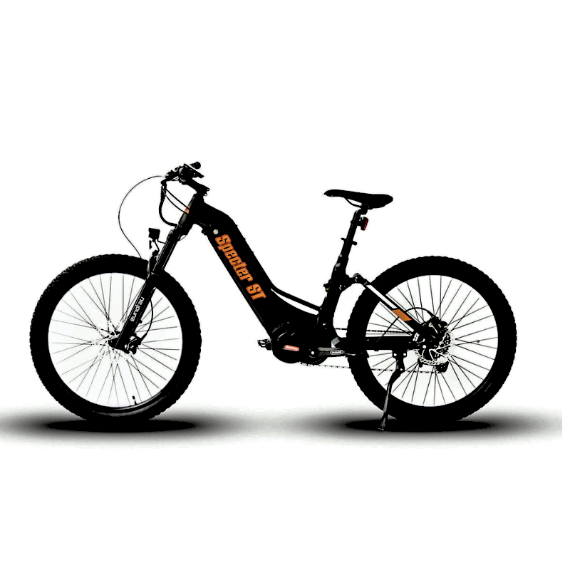 Side to Left View of the 2023 SPECTER-ST Full-Suspension Mid-Drive Elite Electric Mountain Bike BLACK