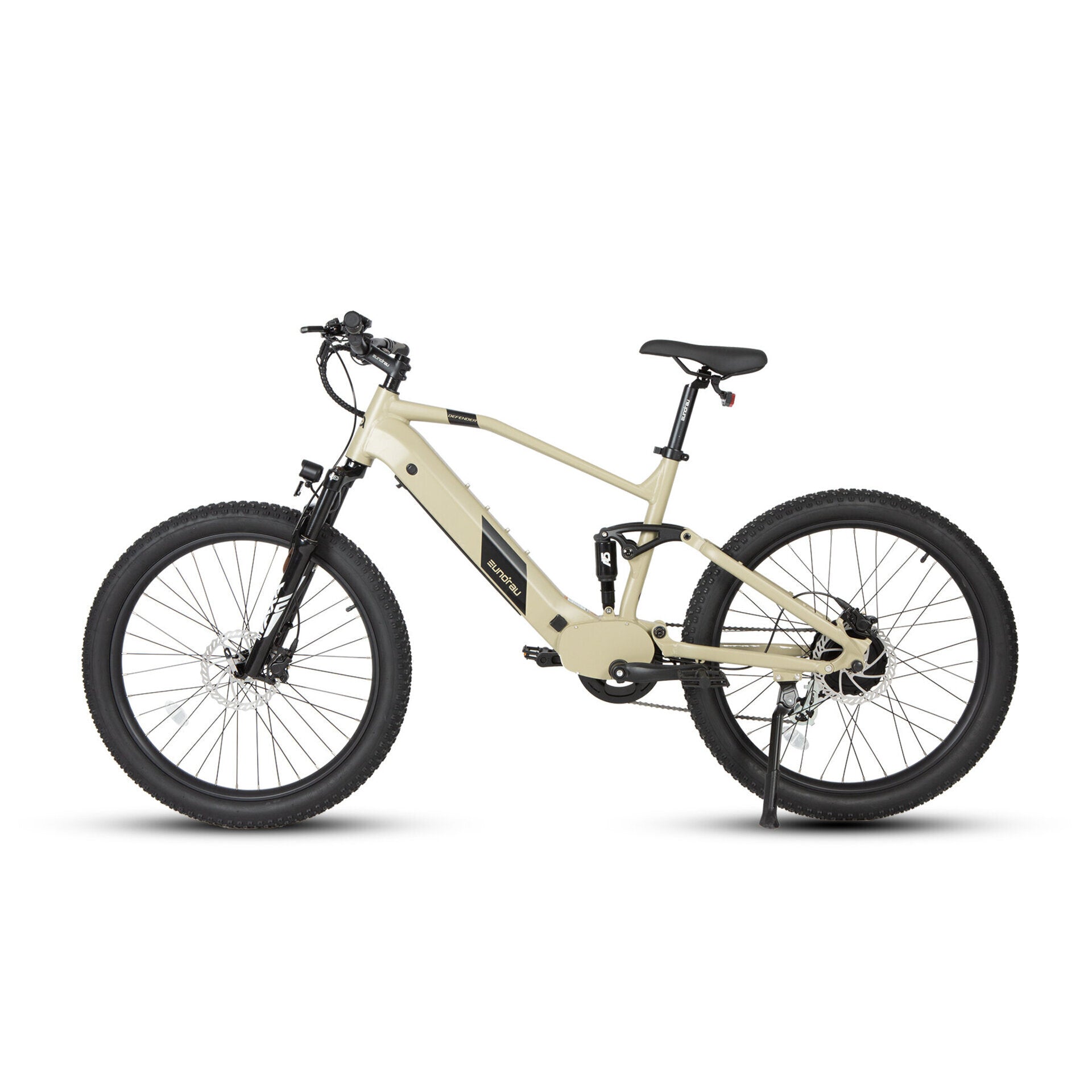 Eunorau Defender Full-Suspension 500W E-Bike - side profile in safari color
