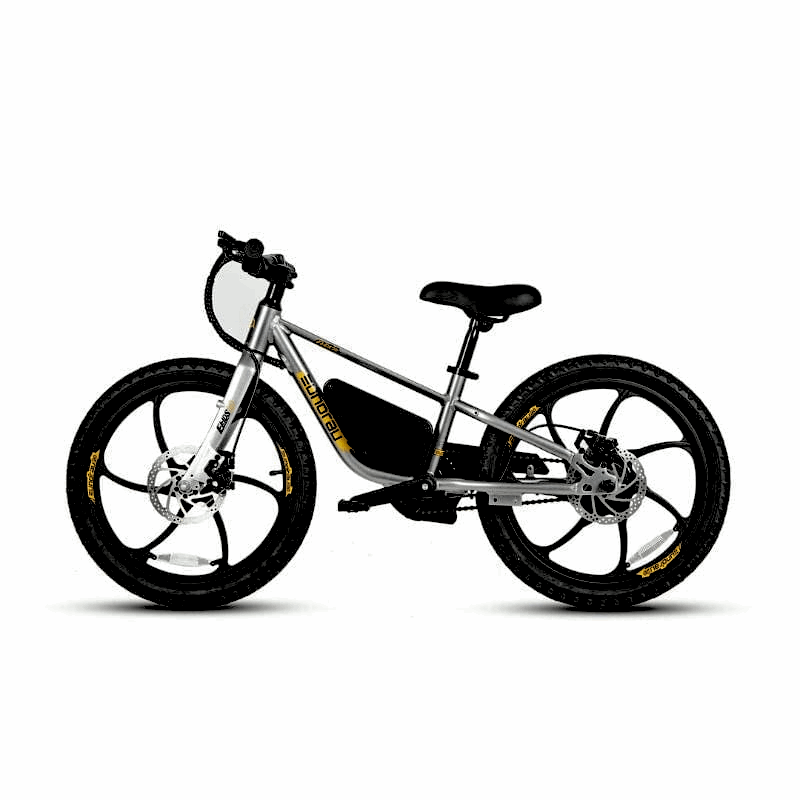 E-Kids Gray Electric Bike Eight Plus Speed Options 10/15/20MPH