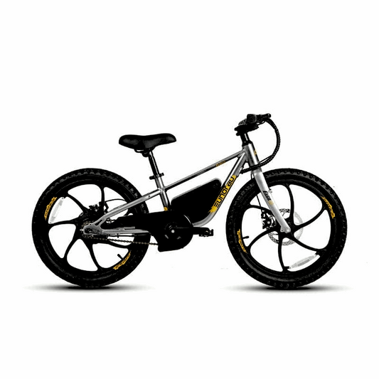 E-Kids Gray Electric Bike Eight Plus Speed Options 10/15/20MPH