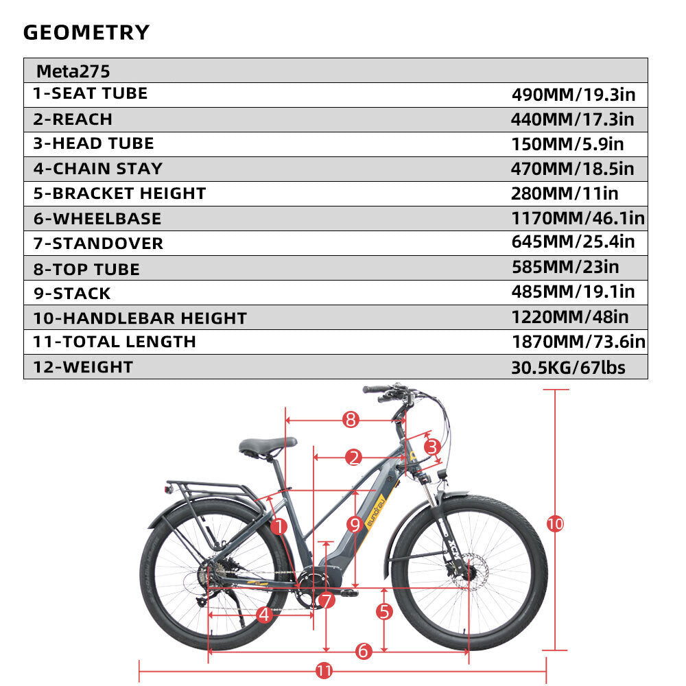 META275 Step-Thru City Commuter E-Bike Red/White/Gray