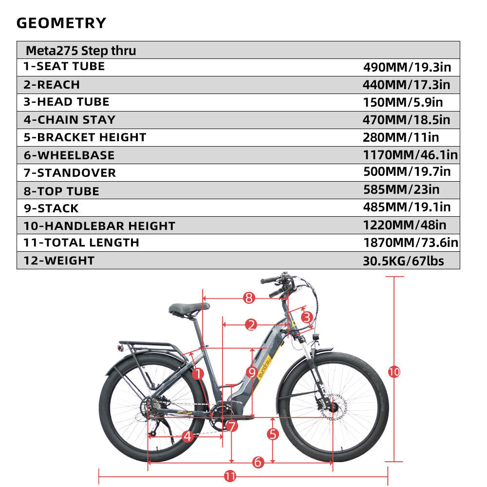 META275 Step-Thru City Commuter E-Bike Red/White/Gray