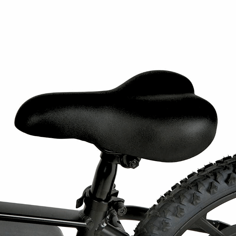 Close-up of a comfortable, ergonomic e-bike seat designed to provide support and reduce fatigue for children, ensuring a safe and enjoyable cycling experience.