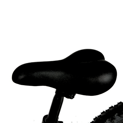 Close-up of a cushioned e-bike seat, designed to provide comfort, support, and reduce fatigue for children, promoting a safe and enjoyable riding experience.