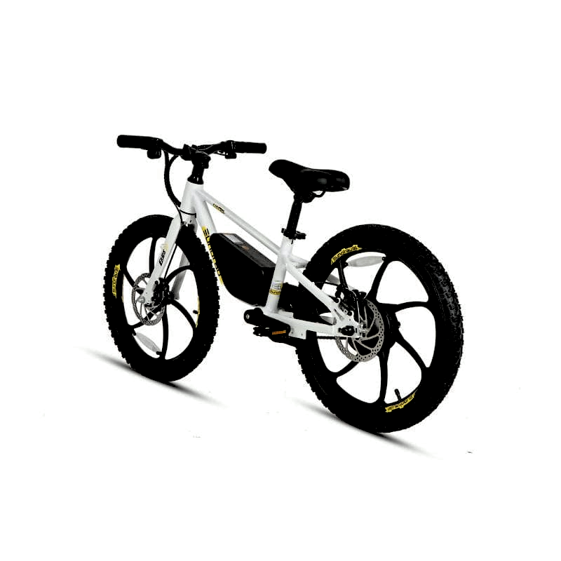 E-Kids White Electric Bike Eight Plus Speed Options 10/15/20MPH