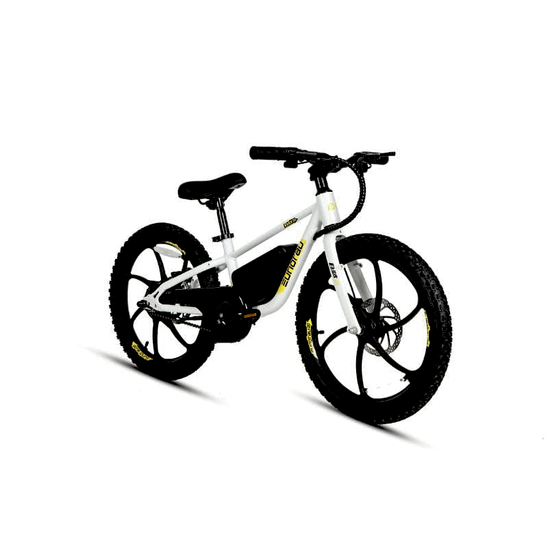 E-Kids White Electric Bike Eight Plus Speed Options 10/15/20MPH