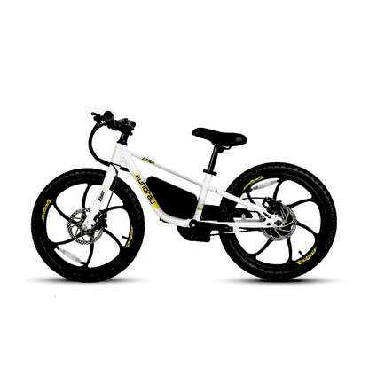 E-Kids White Electric Bike Eight Plus Speed Options 10/15/20MPH