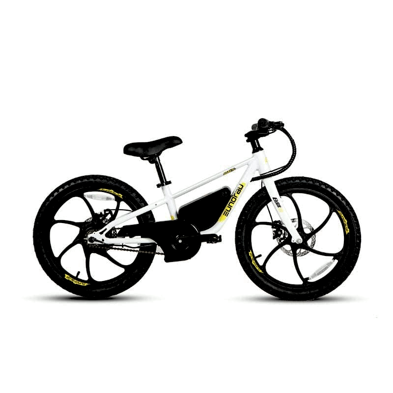 E-Kids White Electric Bike Eight Plus Speed Options 10/15/20MPH