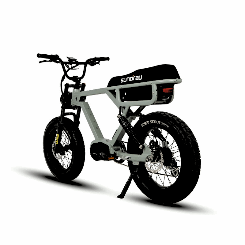 Rear Angled View of the FLASH Moped 3 simultaneous e-Bike Battery 220 Miles Endurance