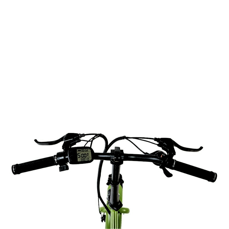 Front view of the FAT-MN Folding eBike handlebars with control levers, providing an ergonomic and user-friendly riding interface.