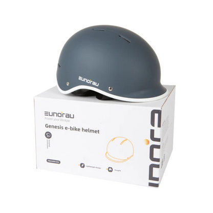 EUNORAU Genesis Helmet Gunmetal Grey, featuring a reinforced ABS shell, EPS foam core, and adjustable fit system, designed for safety and comfort with 6 vents for cooling airflow