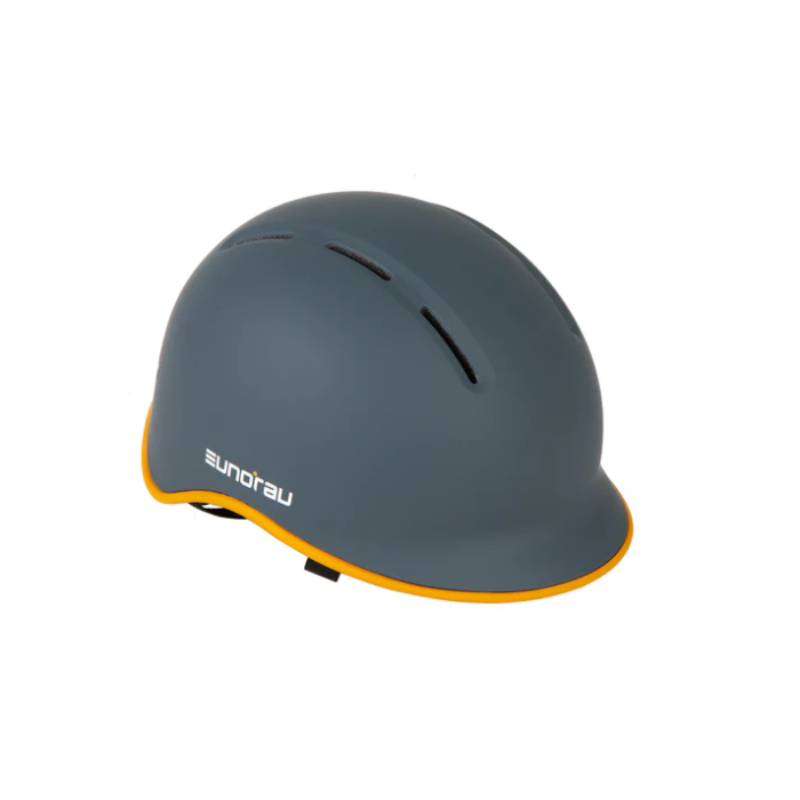 EUNORAU Genesis Jr. Bike Helmet in gunmetal grey, featuring a durable PC shell, shock-absorbing EPS foam, adjustable strap, 8 ventilation vents, 3-mode helmet light, designed for children's safety and comfort.