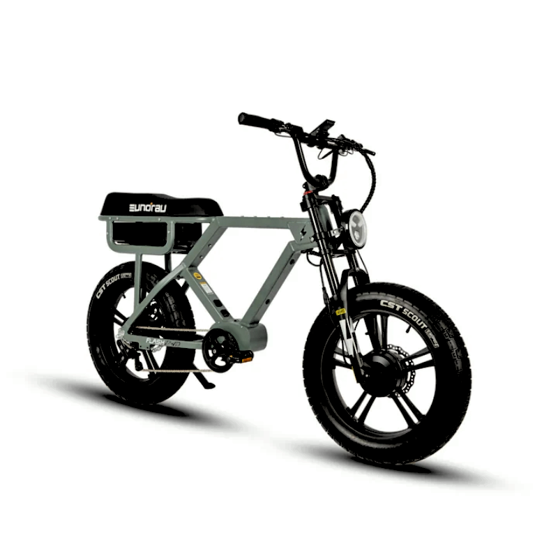 Front Angled View of Lunar Dust FLASH Moped 3 simultaneous eBike Battery 220 Miles Endurance