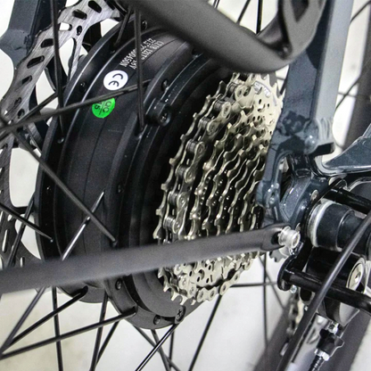 Close-up of the META275 eBike rear cassette and derailleur system.