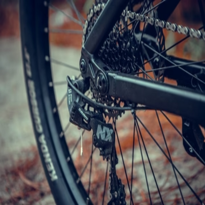 Close-up of the rear derailleur and cassette system on the SPECTER-ST eBike.