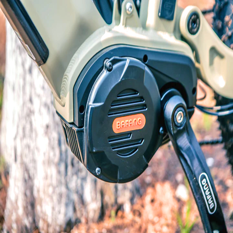 Close-up of the BAFANG mid-drive motor on the SPECTER-S eBike.