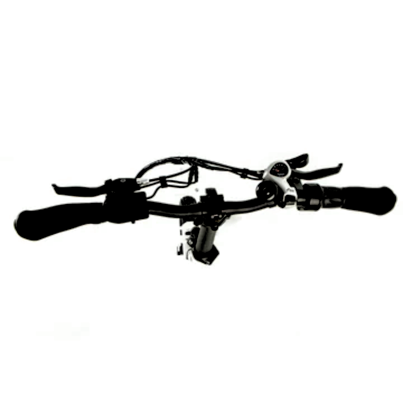 View of the handlebars with ergonomic grips and control levers of the eTRIKE.