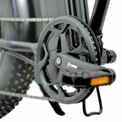 Pedal and chainring of the FAT-MN Folding eBike, illustrating its durable construction and efficient power transfer.