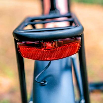 Rear view of the rack and taillight system of the META24 eBike.